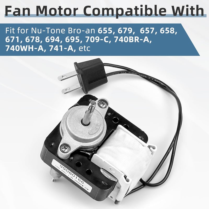 Fetechmate S99080166 BP28 Bathroom Vent Bath Fan Motor Kit Replacement YJF6178 Fit for Bro-an Nu-Tone 655 679 657 658 85n2 Exhaust Fan Motor 70cfm 1.4 Amp 3000RP 120V CCW - 1 Year Free Replacement by - Image 3